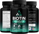 Biotiini ja kollageeni lisäravinteet Keratin - Biotiini 5000 mcg kapselit hiusten kasvua, terve iho & kynnet - Optimoitu sekoitus hyaluronihappoa & vitamiini-B Complex naisille ja miehille, 90 kapselia