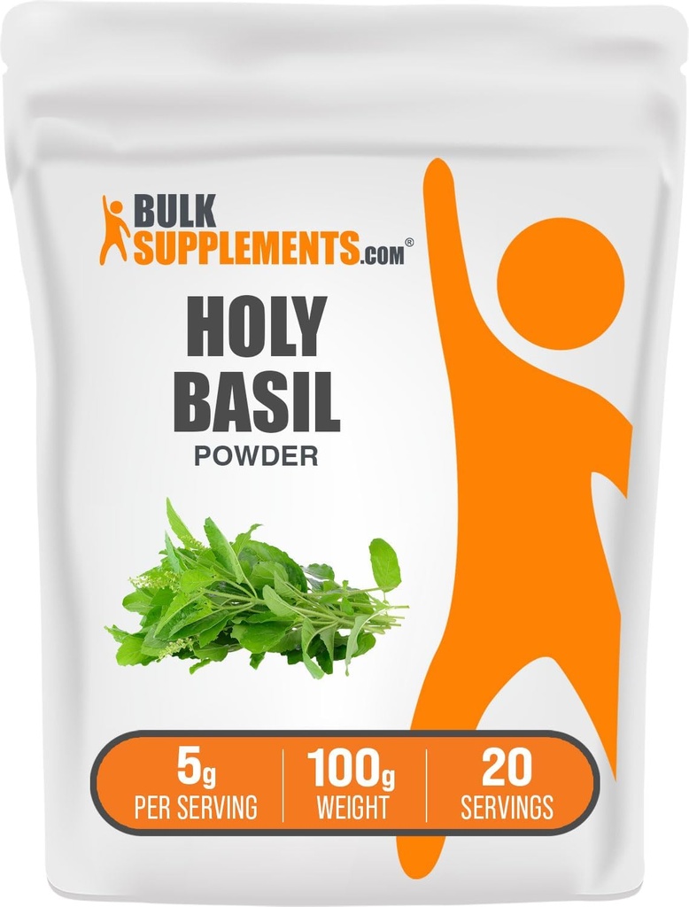 Massals.com Santio Powder - Sant Basilio suplementari, Sant Basilio Leaf Powder - Tulsi Sant Basilio, Herbal & Guten Free, 5g per Serving, 100g (3. 5 oz) (Pira de 1)