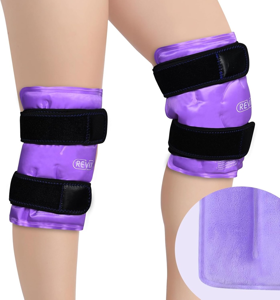 REVIX Reusable Knee Ice Pack Wrap for Post-Workout Recovery, Gel Ice Pack Knee med kald kompresjonsterapi, myk Plush-deksel og håndfri applikasjon, et sett med to
