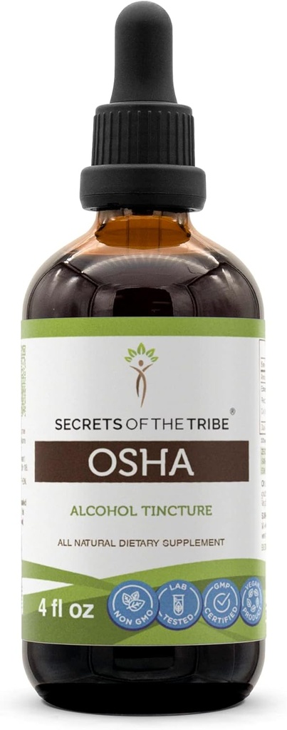 Secrets of the Tribe OSHA Tincture Alcohol Extract, Responsiblely grounded OSHA (Ligusticum porteri) Sушен корен 4 OZ
