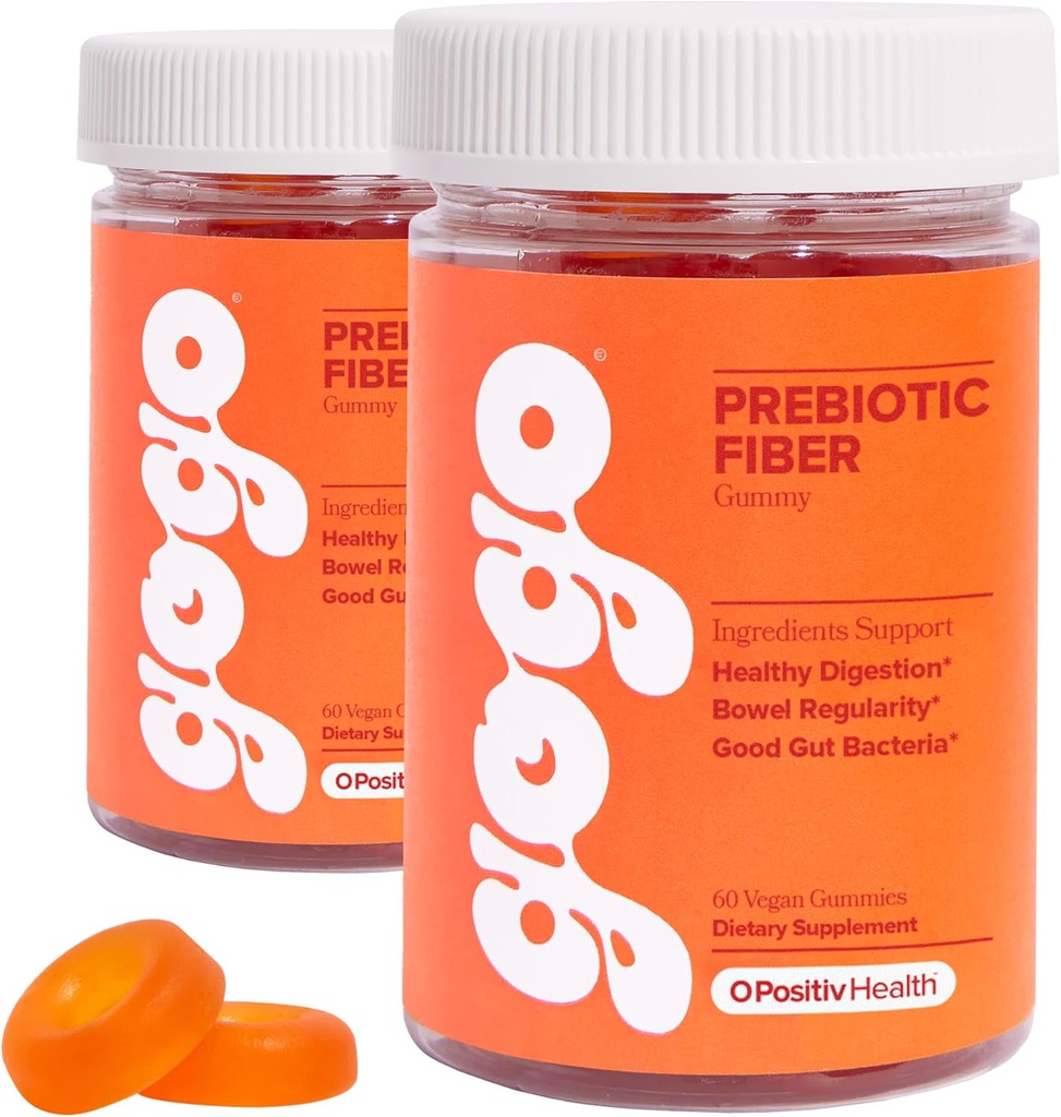 GOGO סיבים חניכיים למבוגרים, 60 הרוזן (Pack of 2) - Prebiotic Chicory Root Inulin סיבים תוסף - Daily Gummy סיבים לבריאות העיכול - Non-GMO, טבעוני & Cruelty-Free