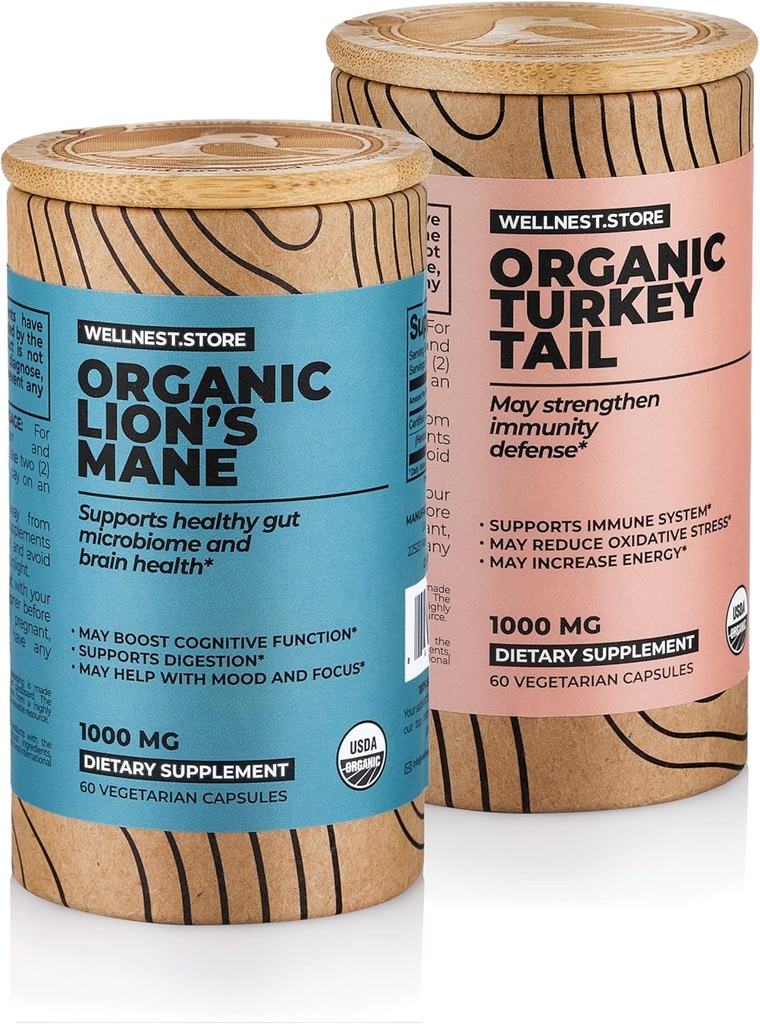 인기있는 Lion 's Mane (60ct) + 터키 꼬리 (60ct) 캡슐 번들