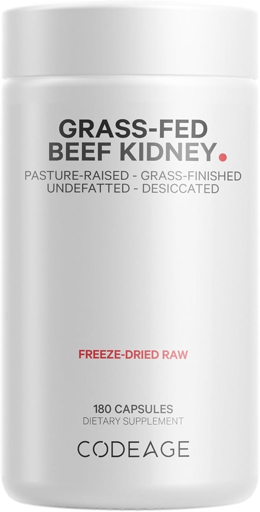 Codeage Grass Fed Beef Kidney Supplement - Freeze dried, Non-Defatted, Desiccated Glandulars Nutrition Bovine Pills - Pasture Raised Beef Vitamins - Non-GMO - 180 kapszula