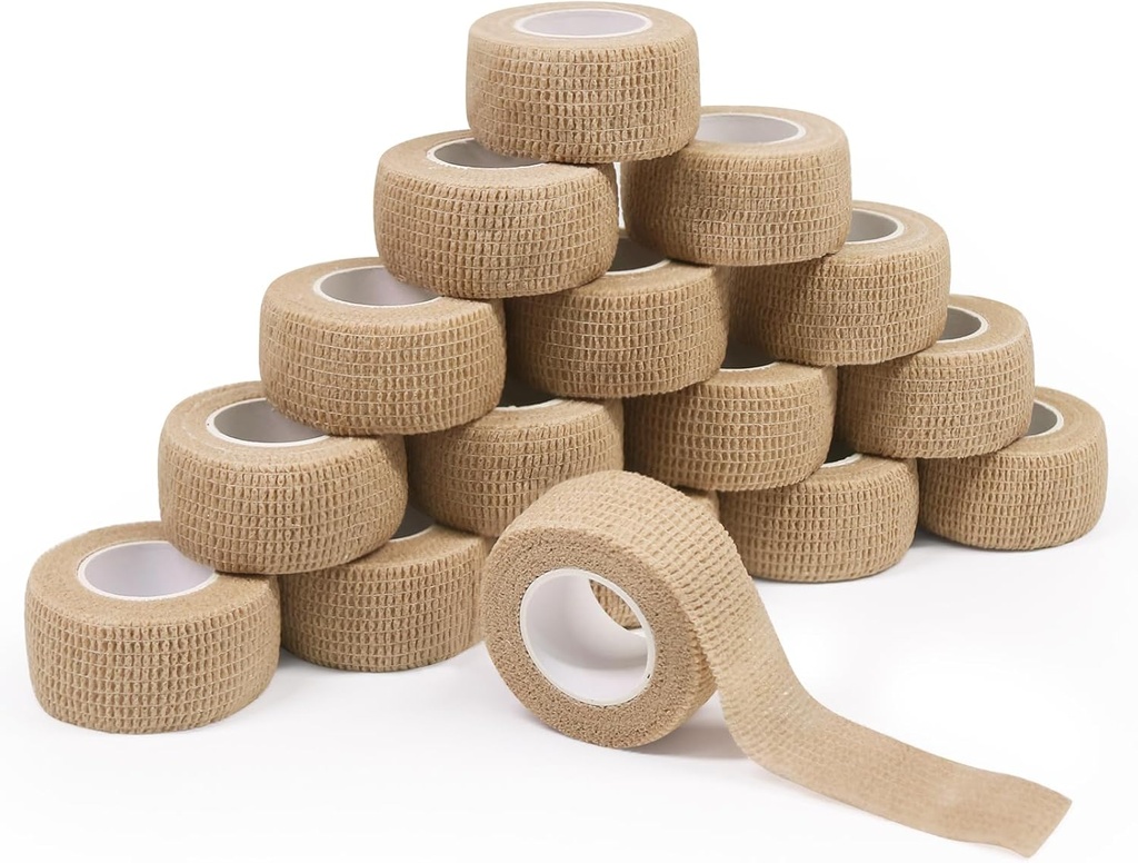 16 Rolls Self Adhesive Bandage Wrap - ForTomorrow 1 Inch Small Breathable Cohesive Athletic Tape, Stretch Adherent Finger Wrap for Sport, Injury, First Aid Medical, Toe Sprains & Swelling