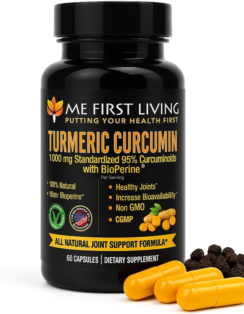 Me First Living Turmeric Curcumin 1000 mg 95% Curcuminoids, Bioperine 10 mg, 19x Mehr Potent Than Others, Erhöhte Absorption, Non-GMO, Organic Turmeric, Vegan, Gluten Free, 60 Kapseln