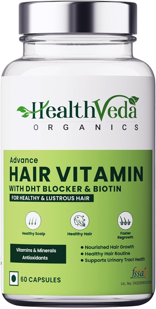 Generik Organics Advance Hapamin with DHT Blocker & Biotin 124; Clinically Proven Hair Vitamin for Men & Women - 60 Veg Capsules