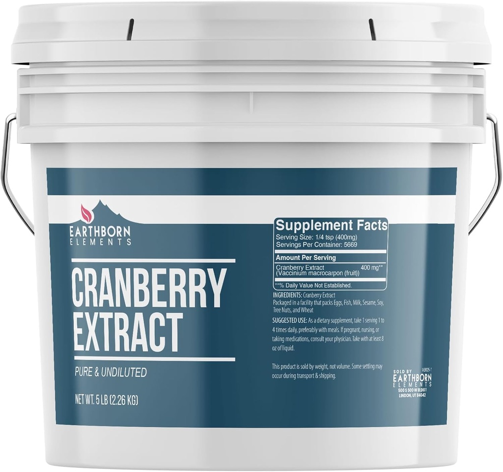 Jordbårne elementer Cranberry Extract 1 Gallon Bucket, ren og ufortynnet, Herbal Supplement