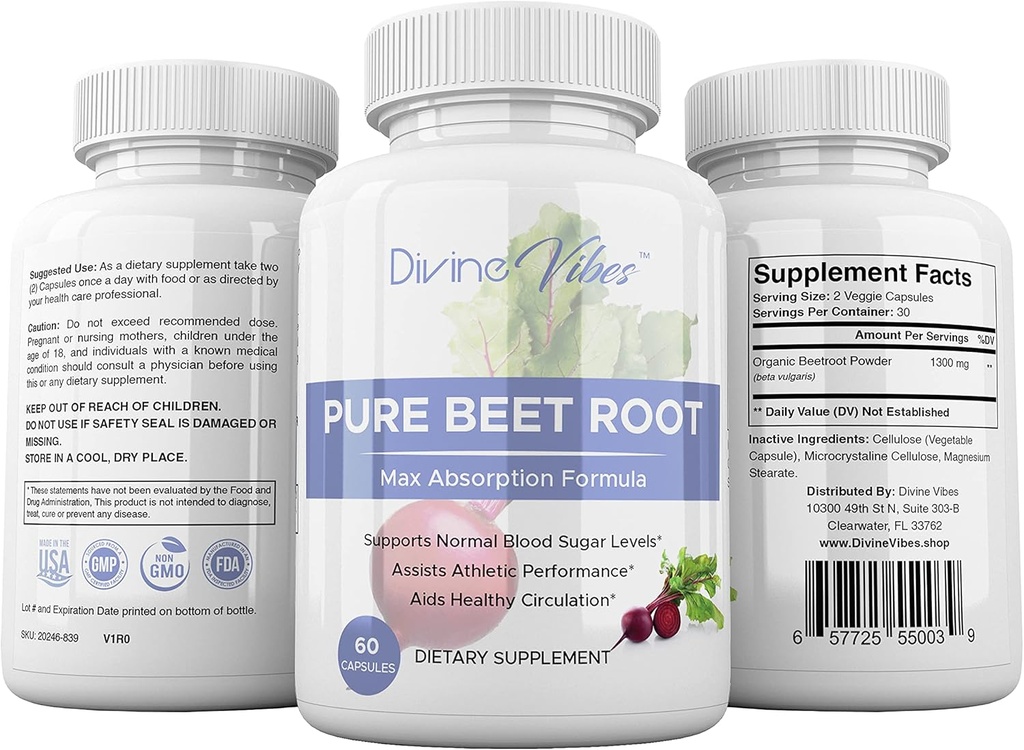 Beet Root kapsulak - 1300mg Zerbitzuko - Beet Root Powder kapsulak - Beetroot hautsak odol-presioa onartzen du, Athletic errendimendua, digestioa, immunitate-sistema (Pure, Gluten Free)