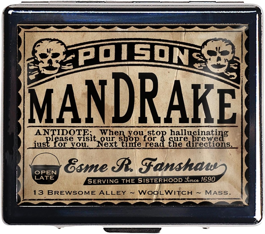 Silver Vintage Pill Box 7 Day Metal Pill Box con espello e 8 comparacións fermoso Travel Pill Organizador para Purse (Poison Mandrake)