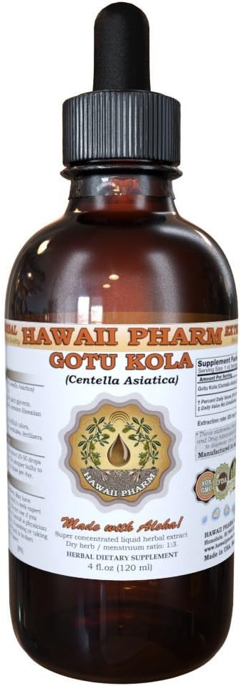 HawaiiPharm Gotu Kola Liquid Extract, Organic Gotu Kola (Centella Asiatica) Tincture Supplement 4 oz
