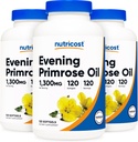 Nutricost Huile de Primrose 1 300 mg, 120 Softgels (3 bouteilles) - Non-OGM, sans gluten, 120 portions