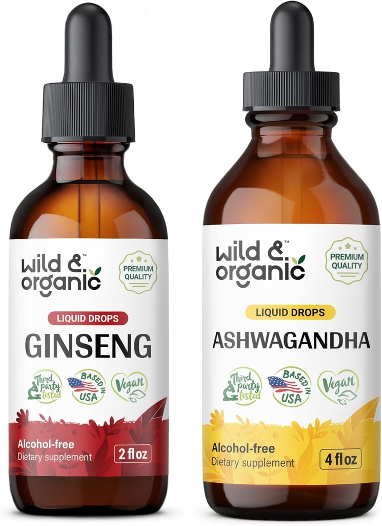 Wild & Organic Ginseng Tinctuur 2 fl oz & Ashwagandha Tinctuur 4 fl oz