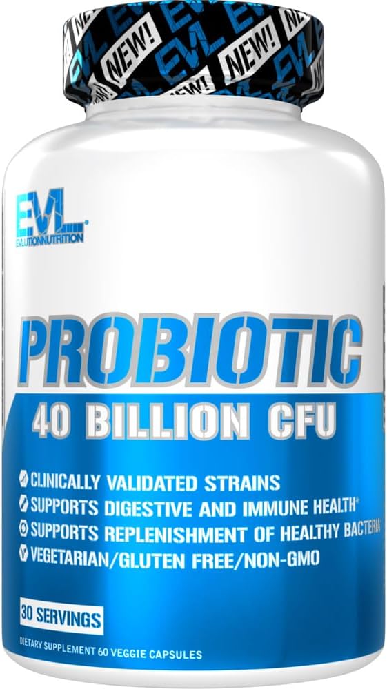 Evlution Nutrition Probiotic - 40 Billion CFU - Unterstützt Verdauungs- und Immungesundheit - Probiotische Ergänzung für Männer und Frauen - Vegetarisch, Glutenfrei & Non-GMO - 30 Portionen - 60 Veggie Kapseln