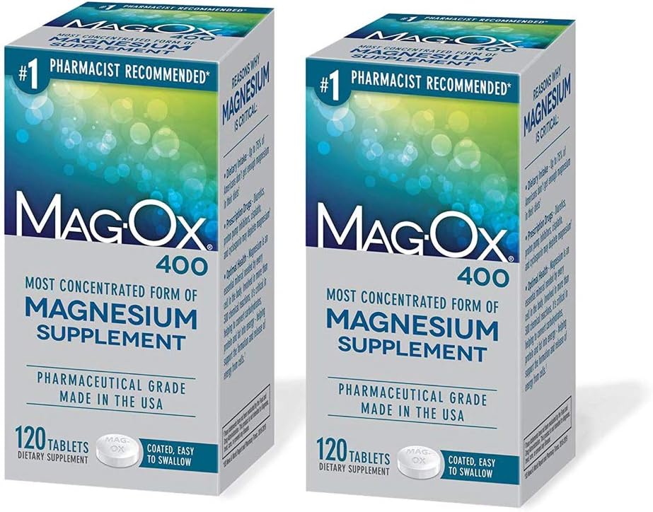 Mag-Ox 400 magneziu suplimente minerale dietetice, 483 mg oxid de magneziu, grad farmaceutic, 120 număr, (Pachet de 2)