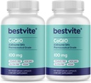 BESTVITE Coenzým CoQ10 100mg (240 Vegetariánske kapsuly) (2-Pack) Prirodzene kvasené - žiadne stearáty - žiadne výplne - Vegan - Non GMO - bez lepidla
