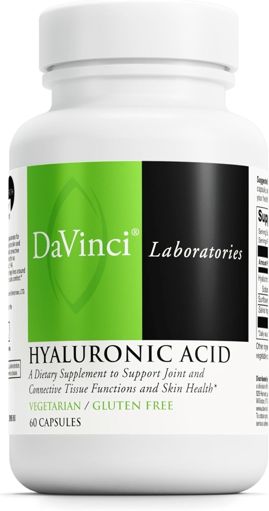 DaVinci Labs Hyaluronic Acid -- -- 支持联合、Cartilaging和皮肤健康的饮食补充* -- -- 含Hyaluronic Acid、葵花莱西丁和Salvia Hispanica Powder -- -- Gluten-Free -- -- 60 植物盖