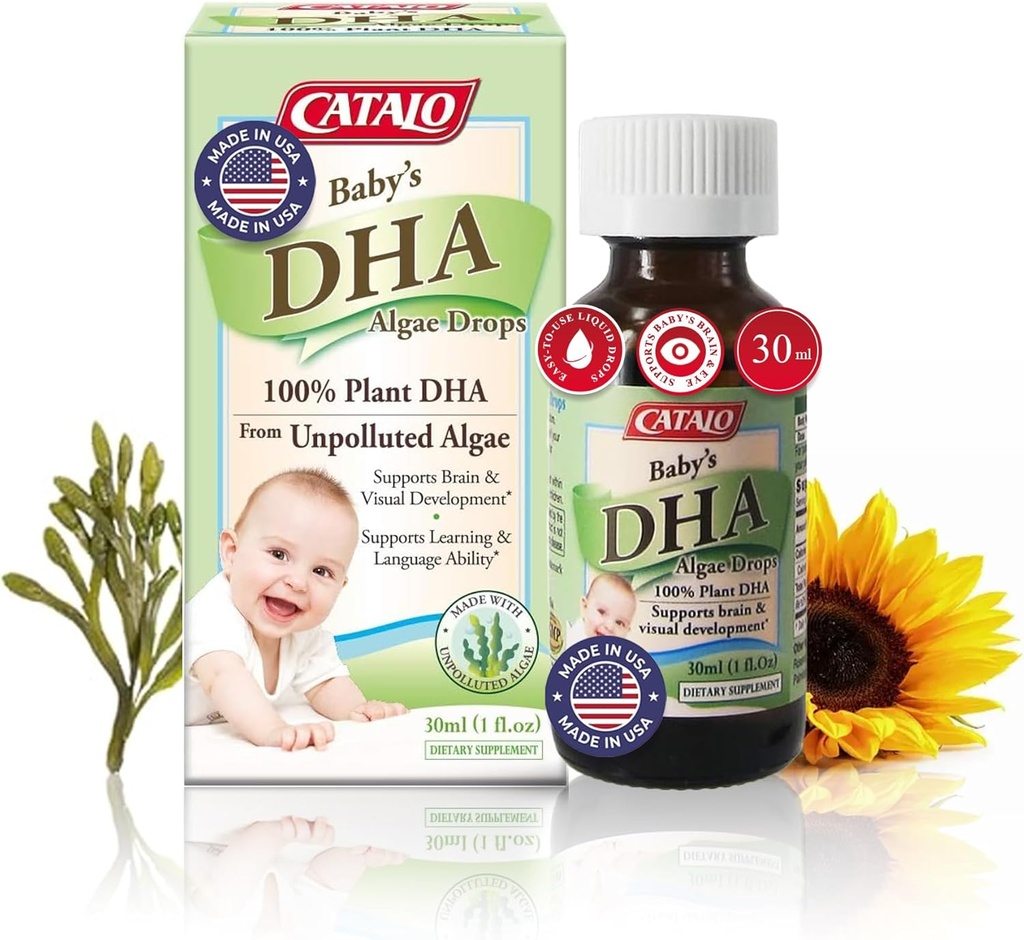 CATALO Baby 's Algae DHA DHA Drops - Plant- Based Omega33 dodatek pro kojence - Žádný rybí olej, žádné umělé přísady - Easy- to- Use Liquid DHA doplňky - 30ml (1 fl oz)