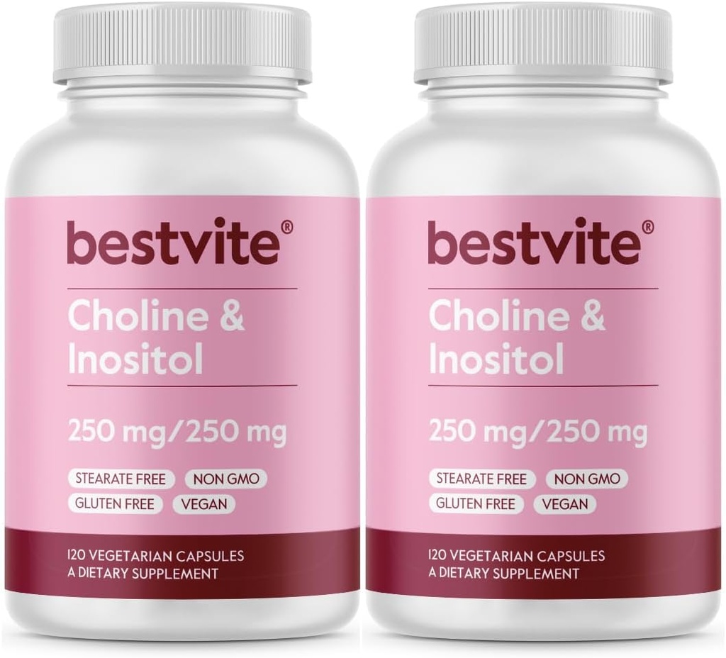 BESTVITE Choline Inositol 500mg (240 植物卡普尔)(120 x 2) - 无 Stearates - 无磷酸二酯 - 无填充剂 - Vegan - 非 GMO - Gluten Free