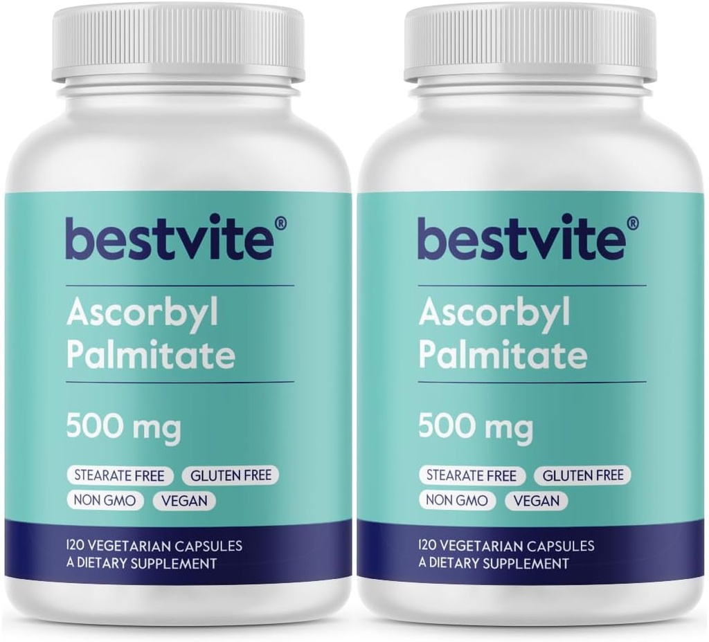 BestVITE Ascorbyl Palmitate 500 מ"ג (240 קפסולות צמחוניות) (2-Pack) - No Stearates - No Fillers - No Flow Agents