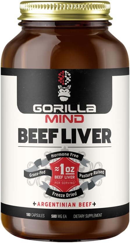 Gorila Mysl Grass- Fed Argentinský hovězí játra - Příroda Multivitamin / Hovězí Játra dodatek ve zmrazených sušených kapslích / Pasture Raised / Hormon Free / 1 Oz