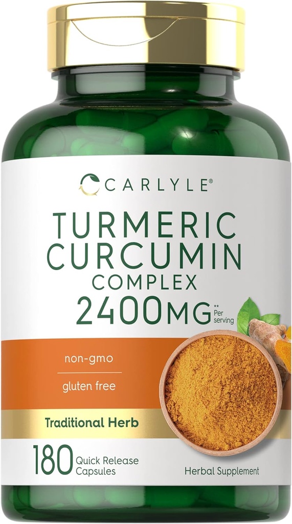 Carlyle Curcumine curcumine supplément 2400mg , 180 Capsules de poudre , Complexe à base de plantes , formule sans gluten