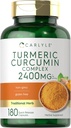 Carlyle Turmeric Curcumin Supplement 2400mg 180 pulver kapsler | Herbal kompleks | Ikke-GMO, Glutenfri formel