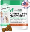 Balanserade Breed All-in-1 Dog Vitaminer Kosttillskott Gjord i USA Vet-Pharmacist Godkänd Dog Multivitamin Probiotika Glukosamin Chondroitin Dogs Salmon Oil Skin Coat Immune Senior Dogs Supplement NonGMO