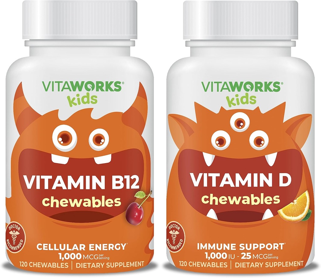 Enfants Vitamine B12 Chewables + Vitamine D3 1000 UI Chewables Ensemble