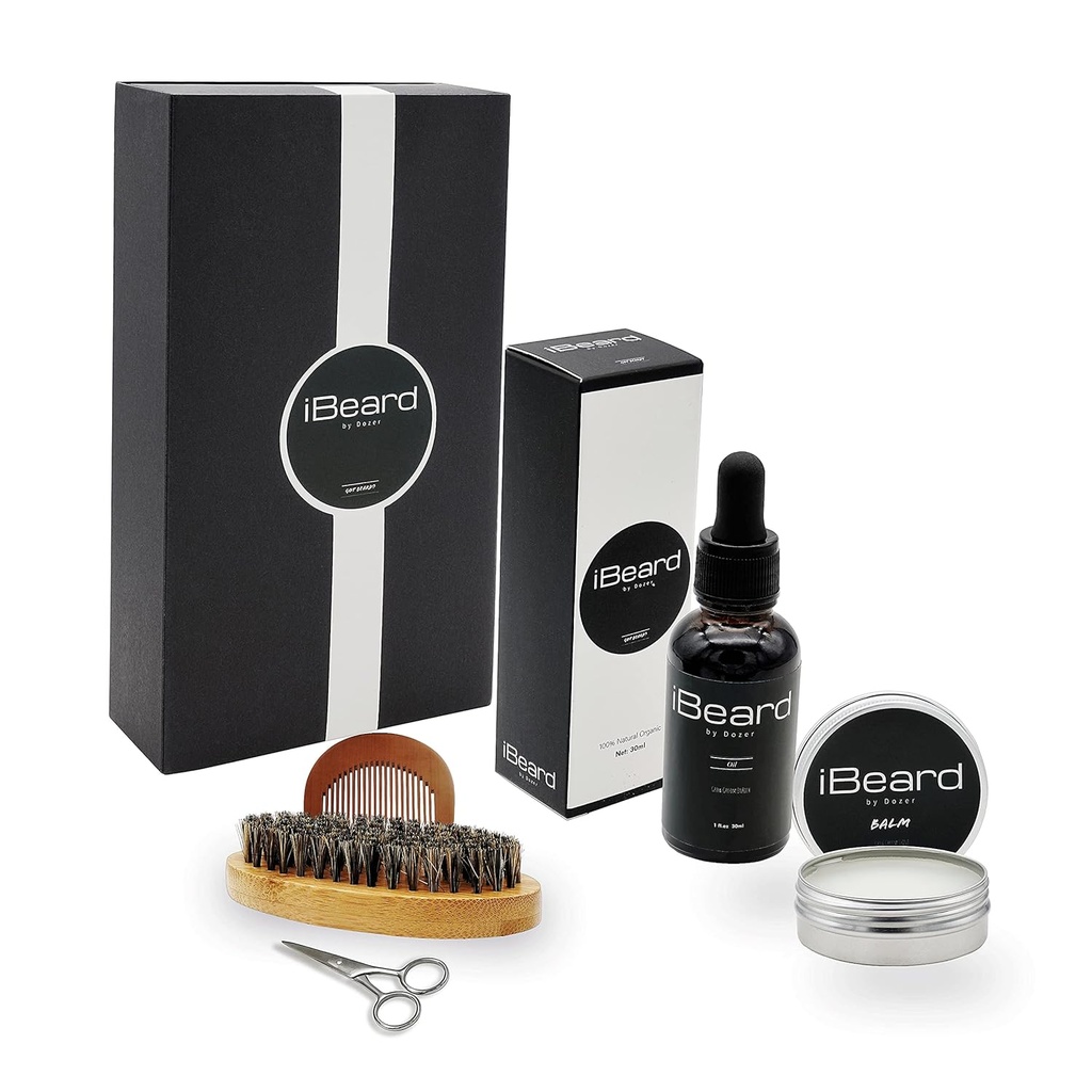 Beard Growth Kit with Beard Oil, Beard Brush, Scissors, Beard Balm and Wood Comb Perfect Beard Grooming Kit for Men