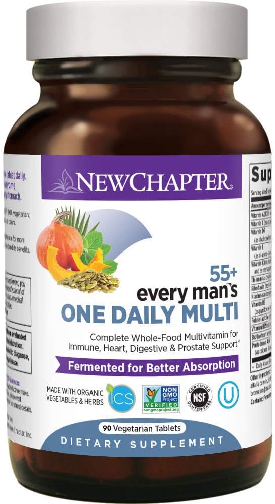 Nuovo Capitolo Multivitaminico per Uomo 50 Plus - Ogni Uomo Un Quotidiano 55+ con Probiotici Fermentati + Cibi interi + Astaxantina + Ingredienti non OGM organici - 90 ct