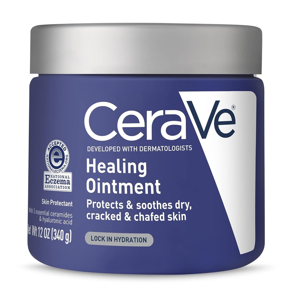 CeraVe Healing Ointment, Hidratatzailea Petrolatum, Hyaluronic Acid & Ceramides, Aurpegi eta Gorputzeko Skin Barrier konponketa Cracked, Txafed, Dry Skin, Fragrance Free & Lanolin Free, 12 Oz