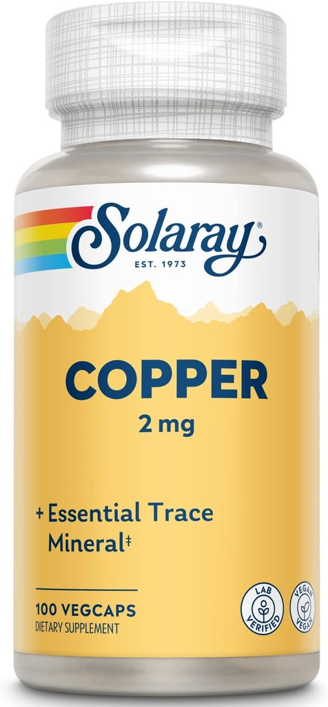 Solaray Copper 2 mg | Healthy Red Blood Cell Formation, Immune and Nerve Function Support | Non-GMO | 100ct