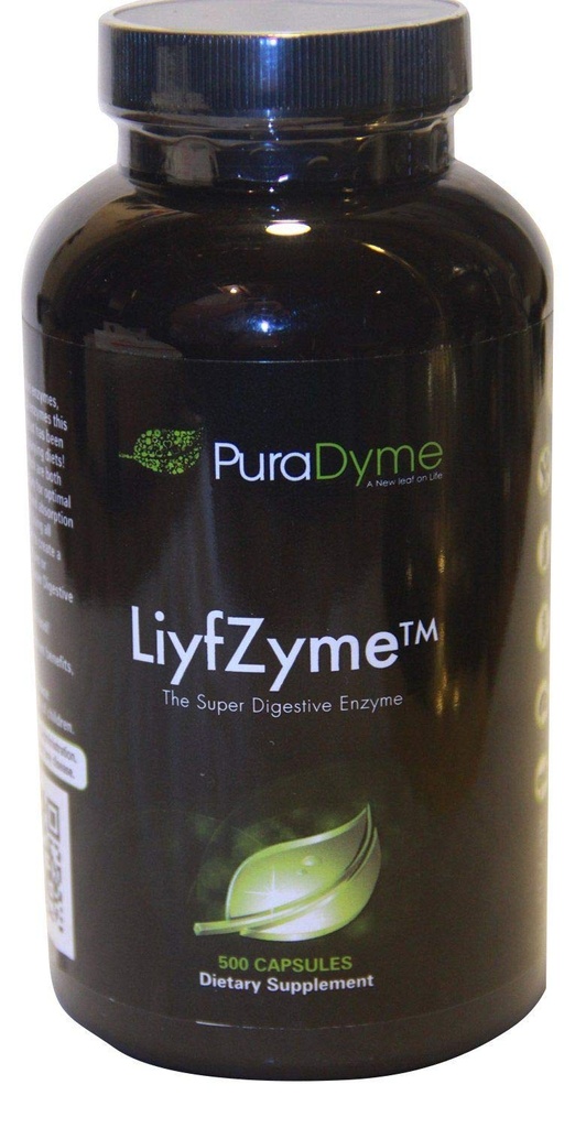PuraDyme LiyfZyme Plant Based Digestion and Dietary Supplement - 500 Veggie Capsules. by Lou Corona