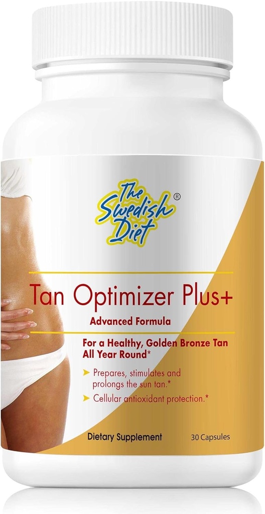 Tan Optimizer Plus+ – Suplemento de bronzeamento livre de açúcar e saúde da pele com beta caroteno, L-Tirosina, Colágeno e antioxidantes para pele radiante e suporte imunológico – 30 Cápsulas