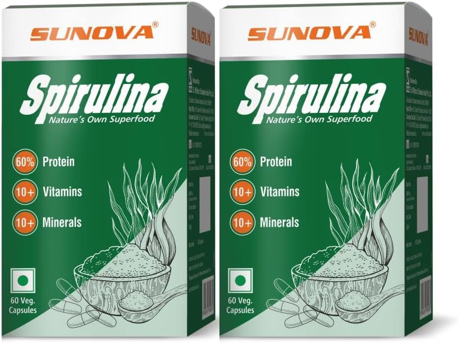 Spirulina Kapsle - Příroda vlastní Superfood a Nutriční dodatek, Spirulina pro plnou podporu těla - 60 Kapsle (Balení po 2)