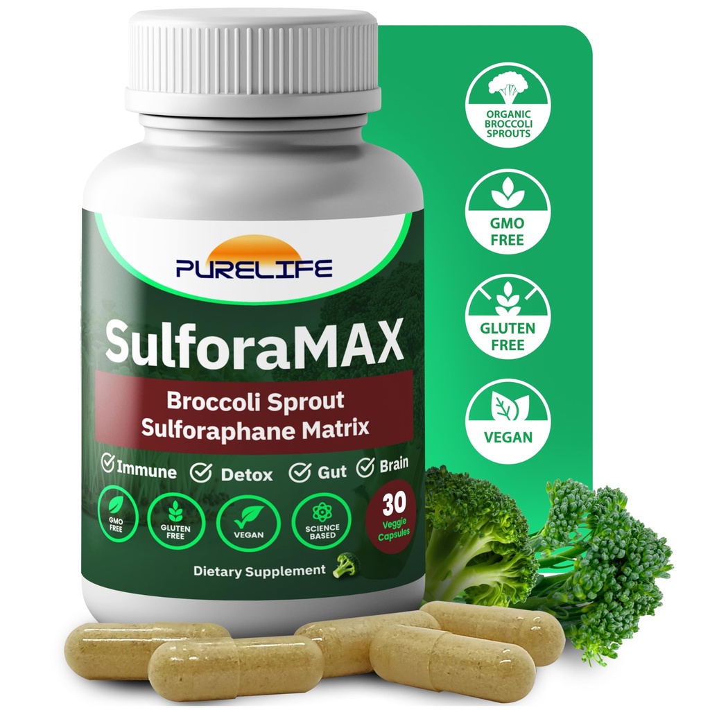 SulforaMAX (30 Capsules) - Sulforaphane Broccoli Immunity Supplement - Immune Support, Heart, Liver, Brain Health - Vegan, Vegetarian, Non-GMO