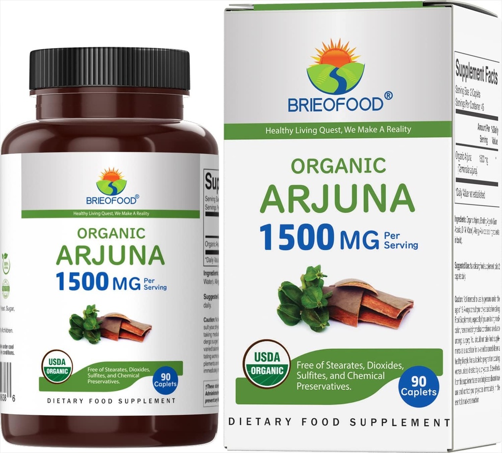 Brieofood Organic Arjuna 1500mg, 45 Servings, Vegetáriánus, Gluten Free, 90 Vegetáriánus tabletta