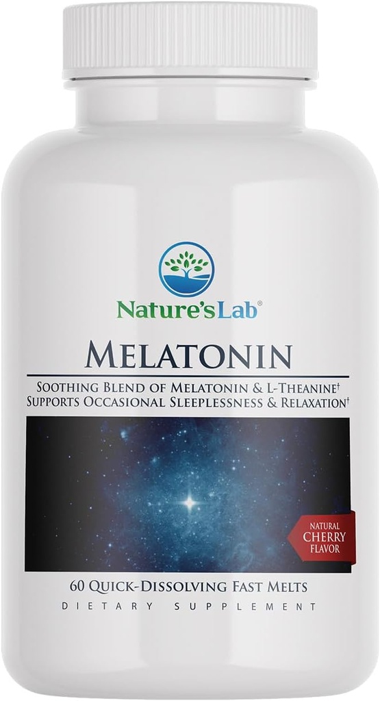 Nature's Lab Fast Melatonin Tabletten - 25 mg L-Theanin + 6mg Melatonin - 60 Graf