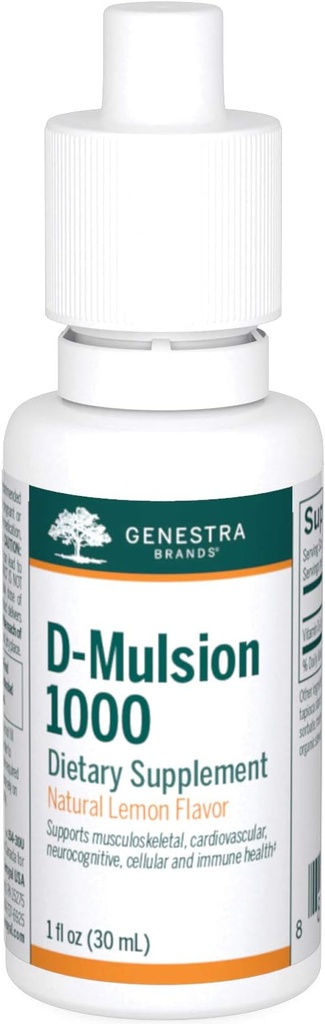 Genestra Brands D-Mulsion 1000 - 液体维生素D补充剂 - 天然柠檬火焰 - 1 Fl Oz