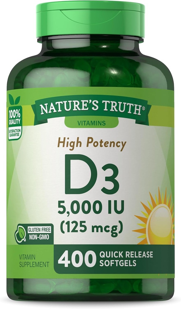 Nature's Truth Vitamin D3 5000 IU Softgels | 400 Count | Hohe Potenz | Non-GMO & Gluten Kostenlose Ergänzung