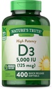 Doğanın Gerçek Vitamin D3 5000 İ Softgels | 400 Kont | Yüksek Potency | Non-GMO & Gluten Free Supplement