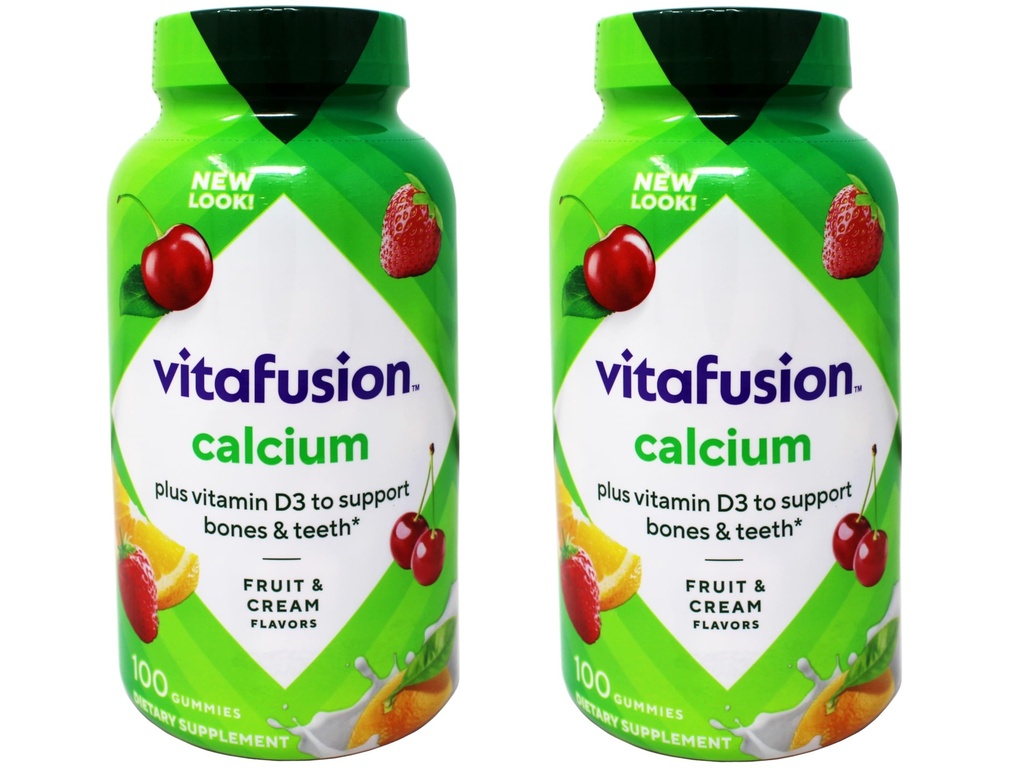 Vitafusion Calcium, Gummy JKHyWW Vitamins for Adults, 500 mg, 100 Count (Pack of 2)