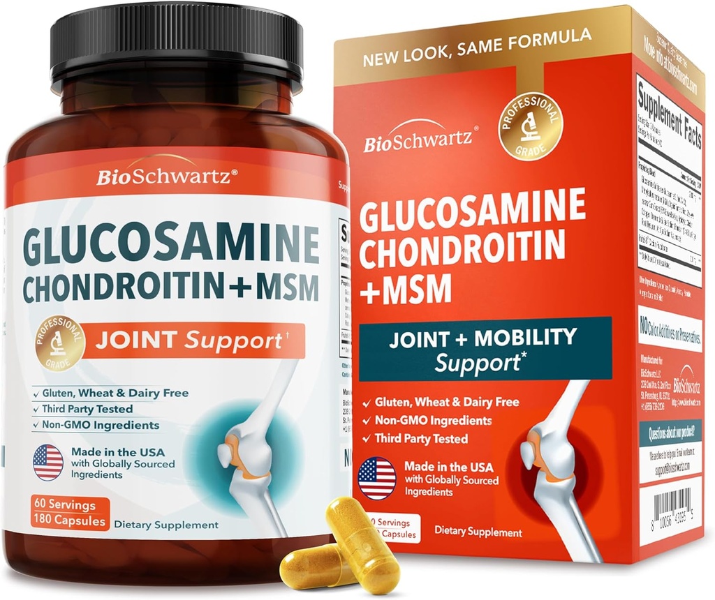 Glucosamina Chondroitin MSM ParIint Implementació suplementari - Collage Peptides, Tuurmeric i Ginger, Àcid hilururònica, Glucosmina Chondroitin Sultite per a la consolidació de l'Unitària - Gluen Free, GMO, 180 Capules