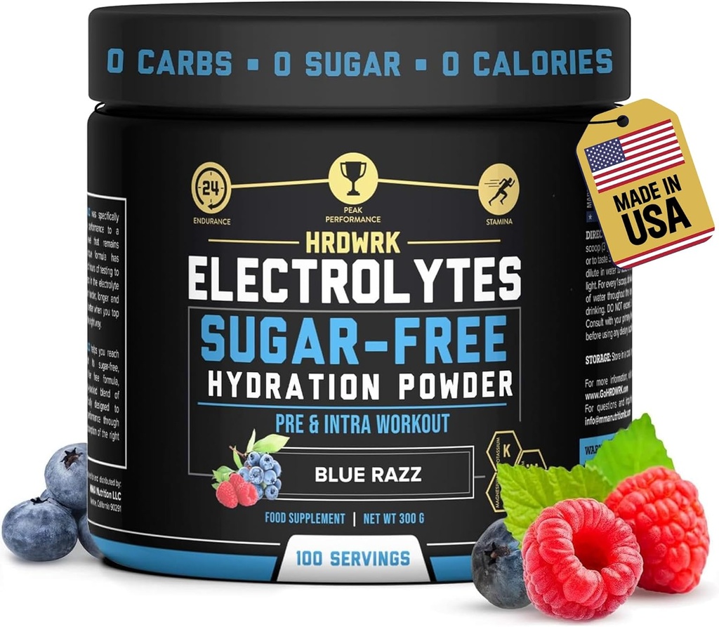 HRDWRK Elektrolytes Tozu, Magnezyum Pyum - Sugar Free Electrolytes Boost Endurance ve Fatigue'yi Bu Elektrolytes Supplement ile Az Hydration - Keto Friendly
