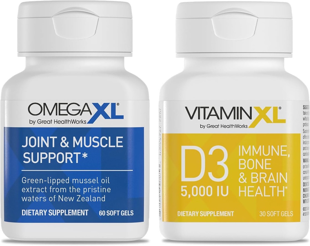 OmegaXL Joint Support Supplement - 60 Softgels & VitaminXL D3 High Potency Daily Vitamin D 5000 IU 125mcg Immununterstützungsergänzung (30 Softgels) - 2 Pack