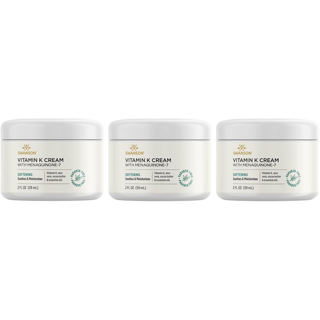 Swanson Vitamina K Cream cu Menachinone-7 - Crema ochi pentru a ajuta la minimiza aparitia cercurilor intunecate sub ochi - Crema Topic pentru a ajuta Nourish si straluci pielea - (2 Fl Oz) (3 Pack)