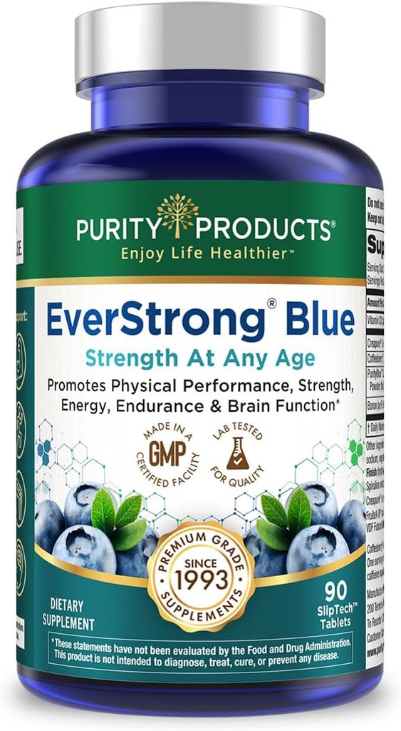 Προϊόντα καθαρότητας EverStong Blue Strength Building + Brain Boosting w/Muscle Matrix Blend ft. Creatine Monohydrate + More, PurityBlue Organic Blueberry Complex, 1000 IU Βιταμίνης D3-90 Tablets