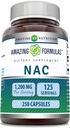 Amazing Formulas NAC (N-Acetyl-L-Cysteine) Supplemento | 600 Mg per Serving | 250 Capsule | Non-GMO | Gluten Free | Made in USA