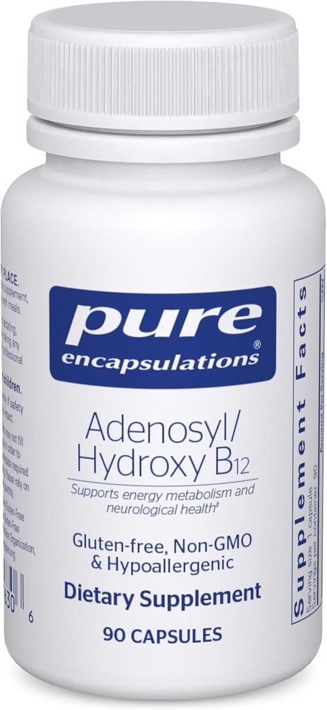 Ren indkapsling Adenosyl / Hydroxy B12 90 - Højpotens B Vitamin - for energi Metabolisme & Neurologisk Support * - Brain Support Supplement * - Vegan & Gluten Free - 90 Kapsler