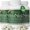 MemNivia Brain Supplements for Memory &amp; Focus | Dual-Sage Stem Cell Formula with Cognivia®, Bacopa, Holy Basil &amp; Ginger | Clinically Proven Mental Clarity Support | 180 Capsules (3 Bottles) | USA Made